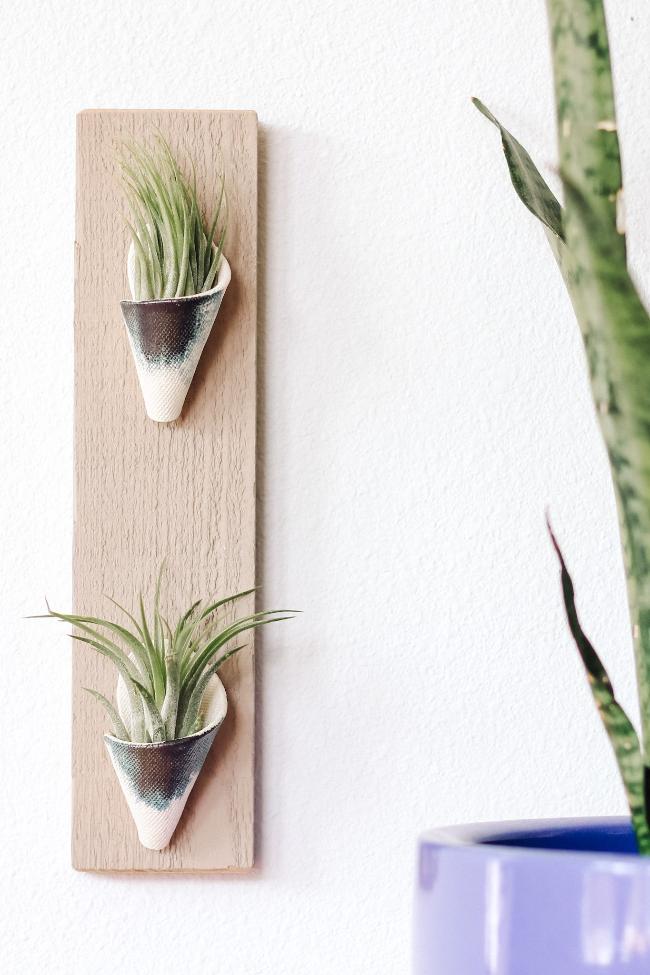 wooden plant wall hanger Double Ceramic Wall Planter